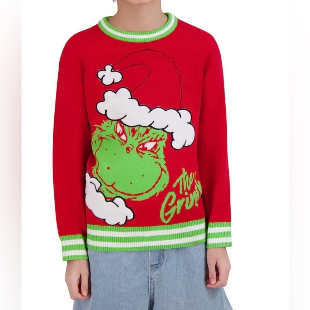 Kids Red Grinch Holiday Sweater unisex